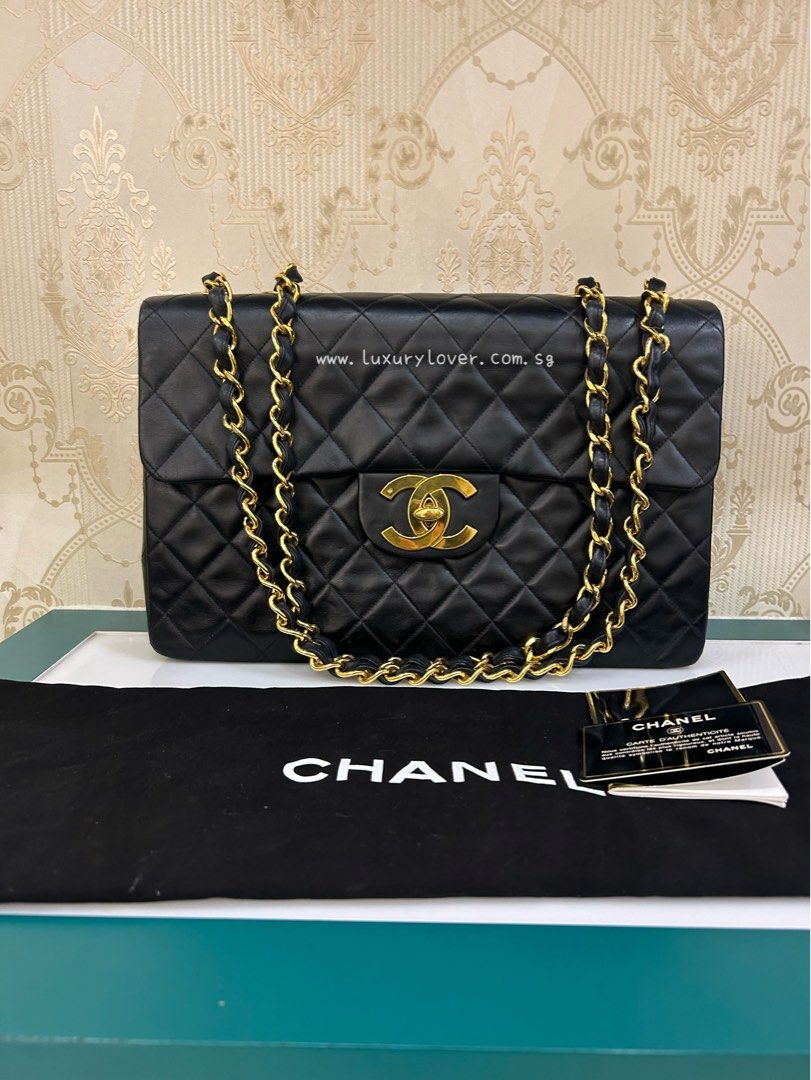 #3 Excellent Chanel Timeless Classic Maxi Vintage XL CC Flap Black Calf 24K  GHW
