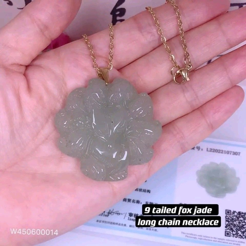 9 tailed fox jade necklace (Category: Necklaces) located in Manila. Submitted by luckycharmsonlineshopping_ (Listing ID 1266734880, Image 1). Description: New new new 💥💥💥 🌈9 tailed fox Jade long cord chain necklace🌈 ✅authentic jade , stainless holder , stainless necklace chain ✅size: fox: 40mm, necklace chain:24inches(can request size (18 to 24 inches) ✅stone: aventurine jade 💎 Jade ( Stone of heaven ) - peace , eternity, kindness ,elegance