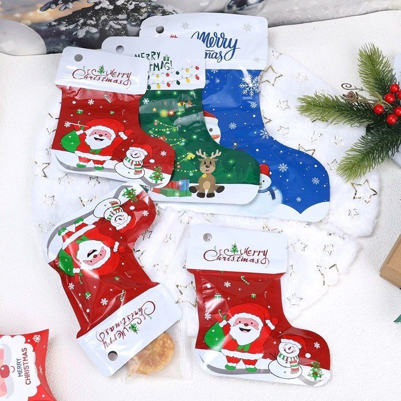 Christmas Stockings 1PC Christmas Socks Stand-Up Bag Boots Stand-Up Plastic  Bag Jewelry Ziplock Bag Christmas Gift Packaging Bag 