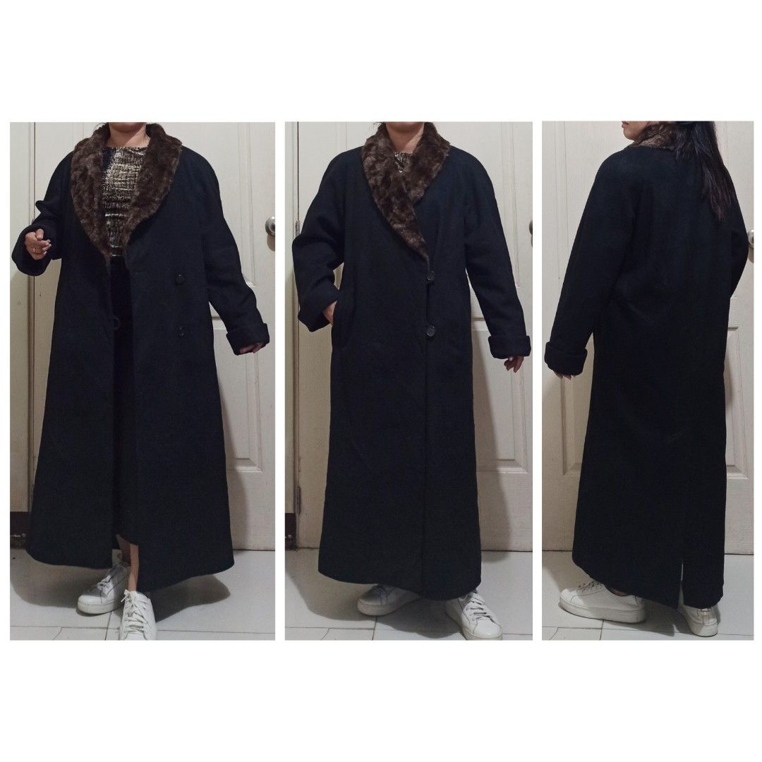ANNE KLEIN BLACK MAXI LONG WOOL COAT WINTER JACKET PRELOVED