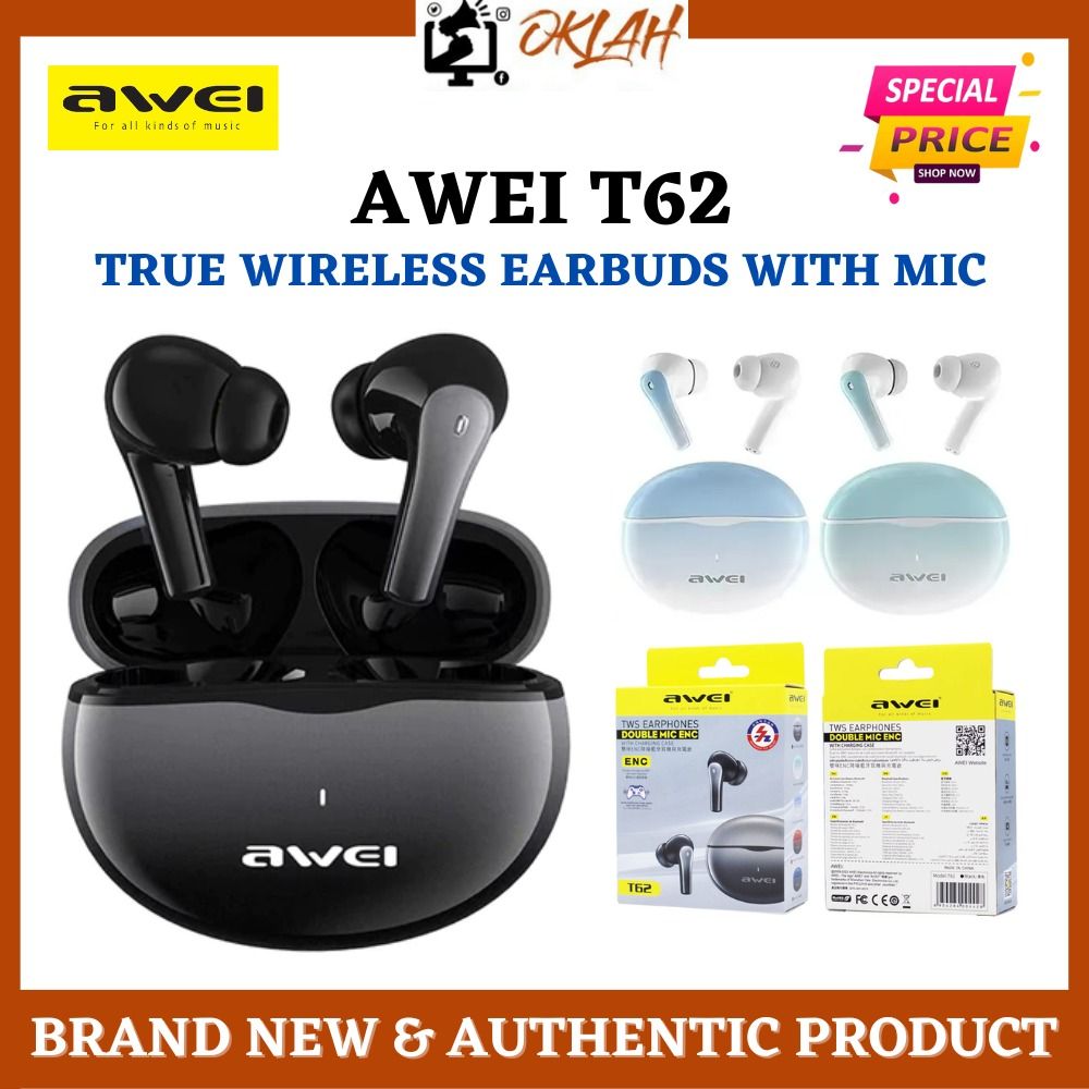 Awei T62 TWS Wireless Earphone Bluetooth V5.3 with Charging Case