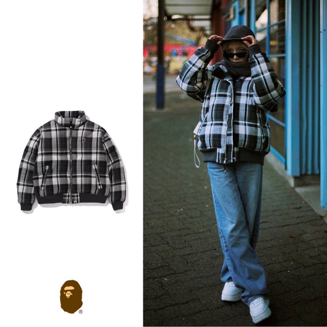 BAPE CHECK DOWN JACKET Men s Fashion Coats Jackets and
