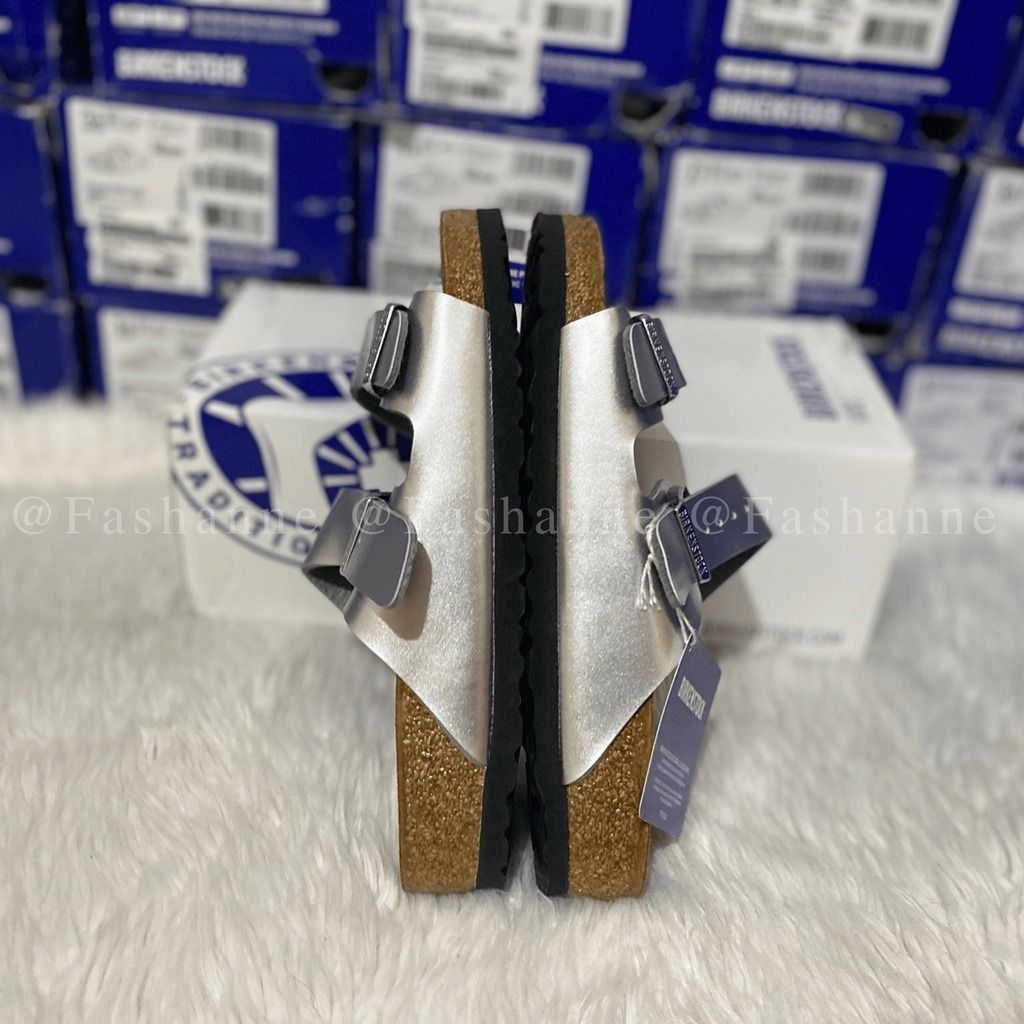 Birkenstock Arizona Birko flor Sandals Silver Women s Fashion Footwear Flats Sandals on Carousell