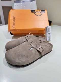 羚羊棕色頭層牛皮BK拖鞋(附麂皮刷)
