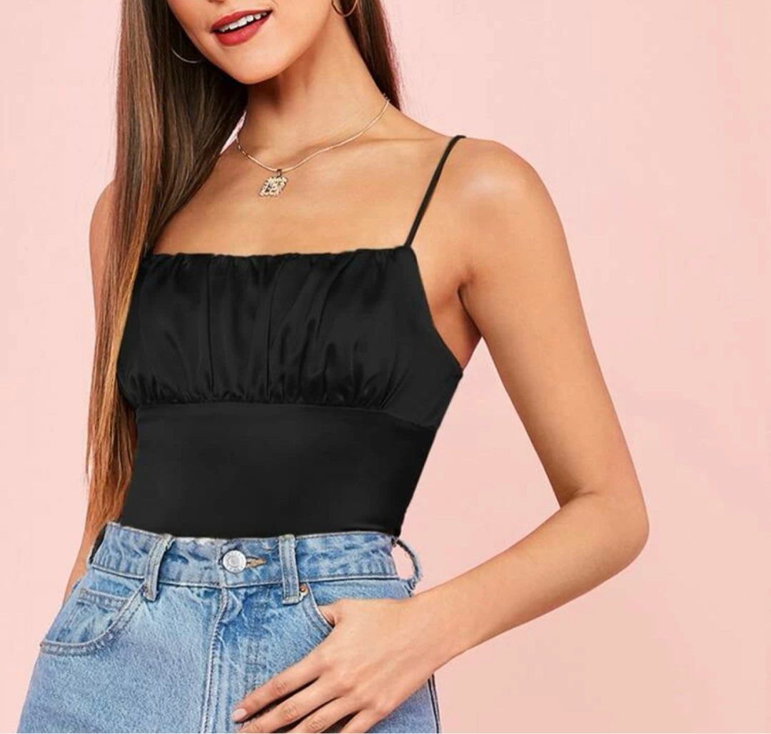 Black satin on sale spaghetti strap top