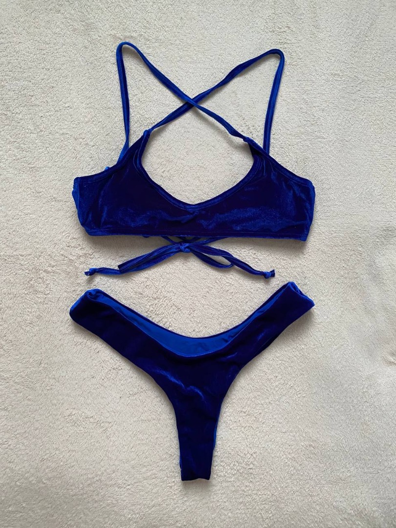 Zaful blue velvet bikini hot sale
