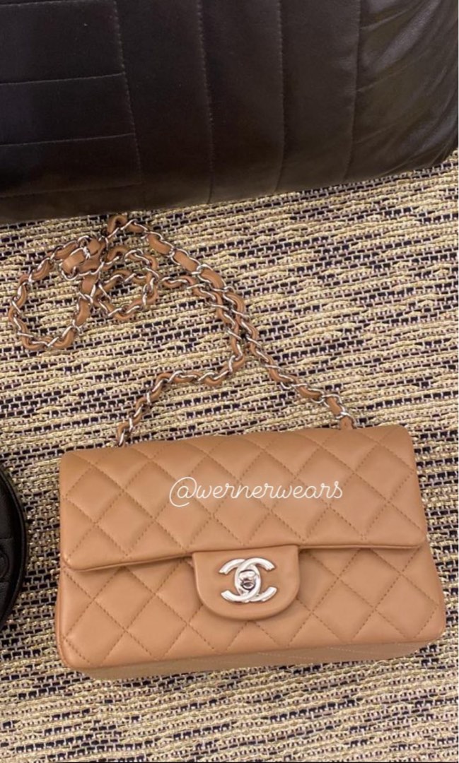 BN 23A Chanel Mini Rectangle Lambskin Beige PHW, Luxury, Bags