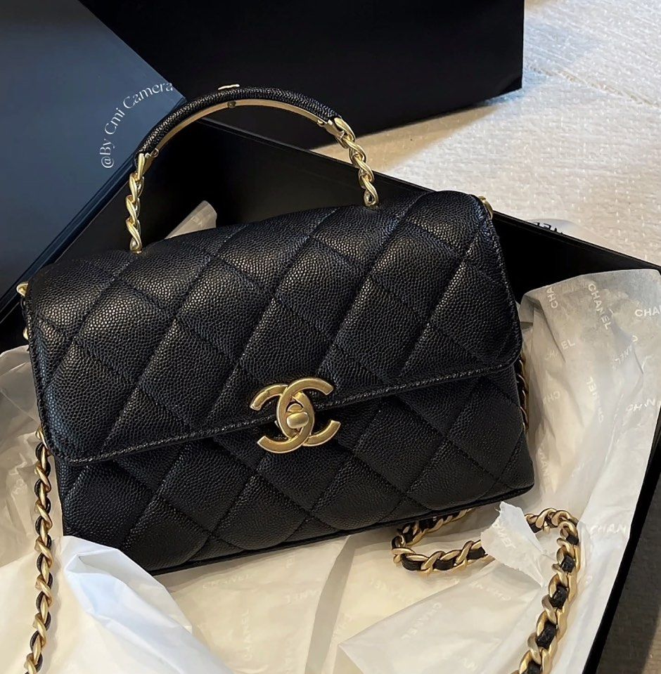 BNIB Chanel 23S top handle black caviar GHW mini 19cm grained calfskin not  classic rec coco handle 19 22 31 Kelly lindy boy CF, Luxury, Bags & Wallets  on Carousell