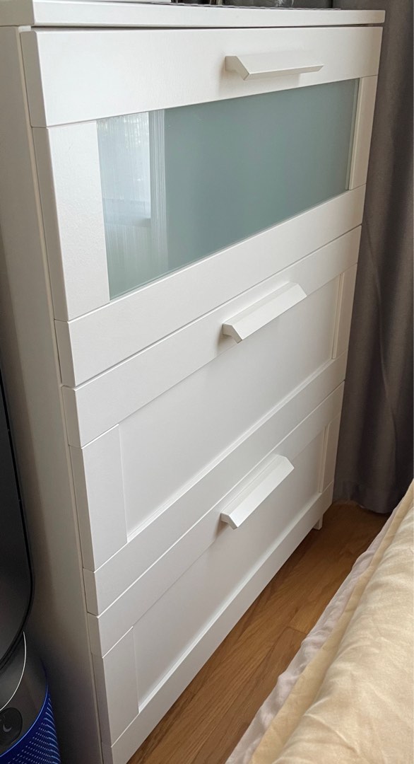 Chest of 3 drawers, White/frosted glass, Furniture & Home Living