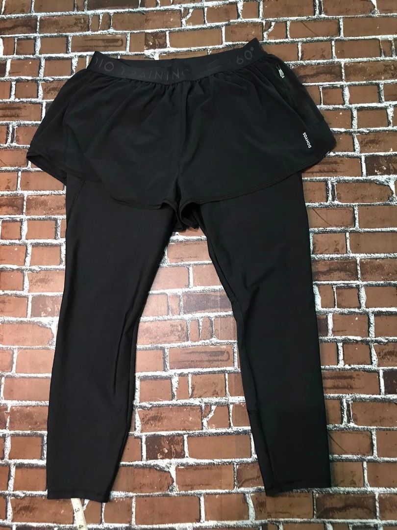 DOMYOS Fitness 2-in-1 Leggings / Shorts with Phone Pocket Black 3017,  Fesyen Wanita, Pakaian Wanita, Bawahan di Carousell