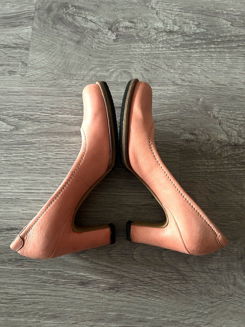 Ecco Peachy Nude Leather Block Heel Shoes Size 36 Women s