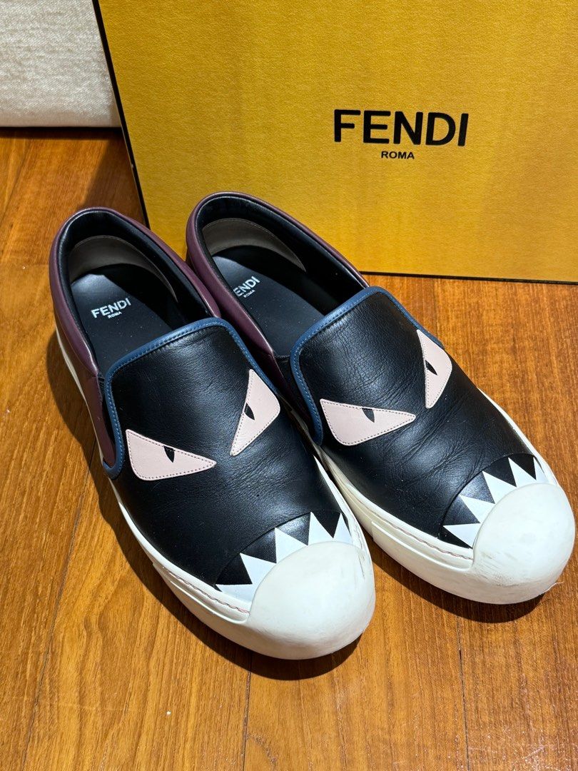 Fendi Tricolor Leather Monster Slip on Loafers. SIZE EU38