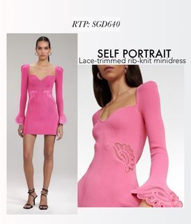 (Few S!)💕 Self Portrait lace trim knit mini dress pink