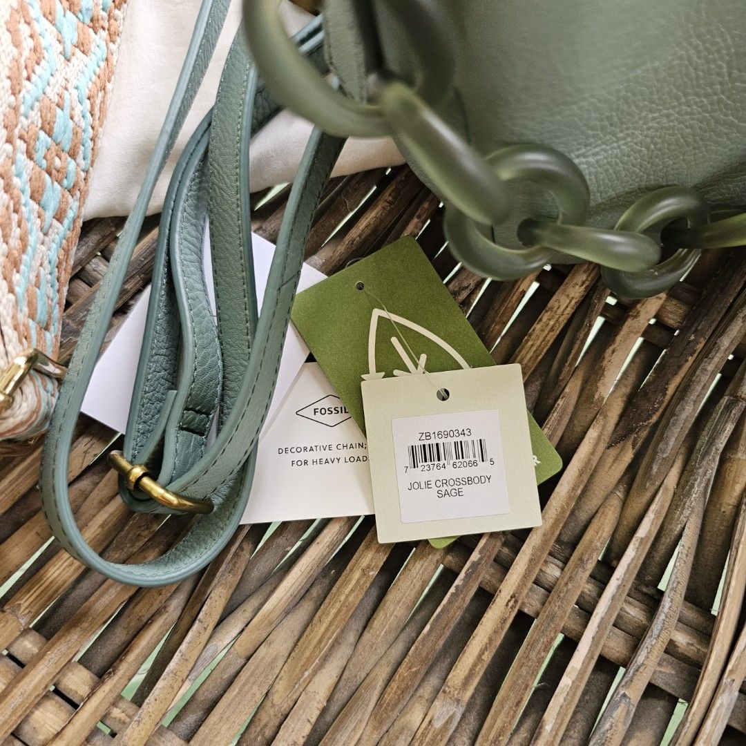Fossil Jolie Crossbody Bag Sage Green Chain, Women's Fashion, Bags
