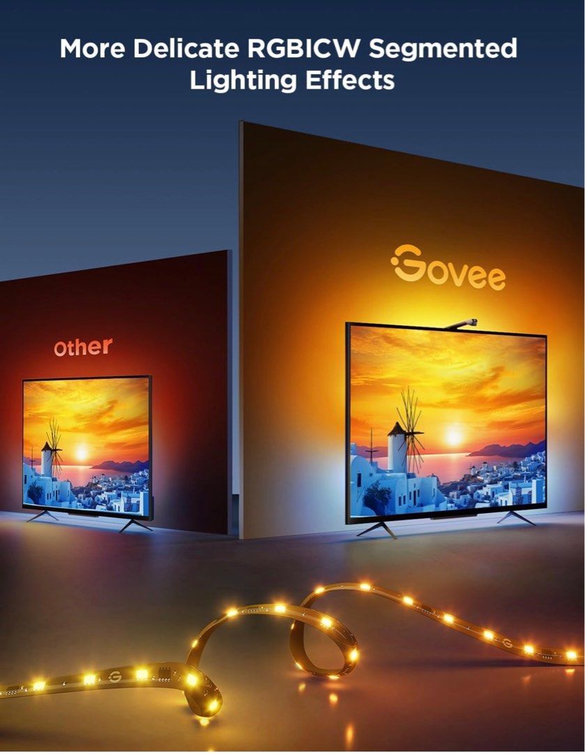 Govee TV Backlight 3 Lite with Fish-Eye Correction Function Sync to 55-65  Inch TVs Bundle with Smart Wi-Fi RGBIC LED Strip Lights & Light Bars