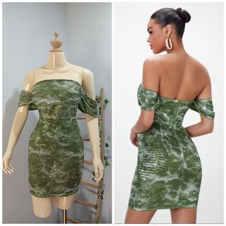 Green Sequins Dress Party Mini Dress Off Shoulder Bodycon  Sexy Dress Sequin  Sparkling Shiny