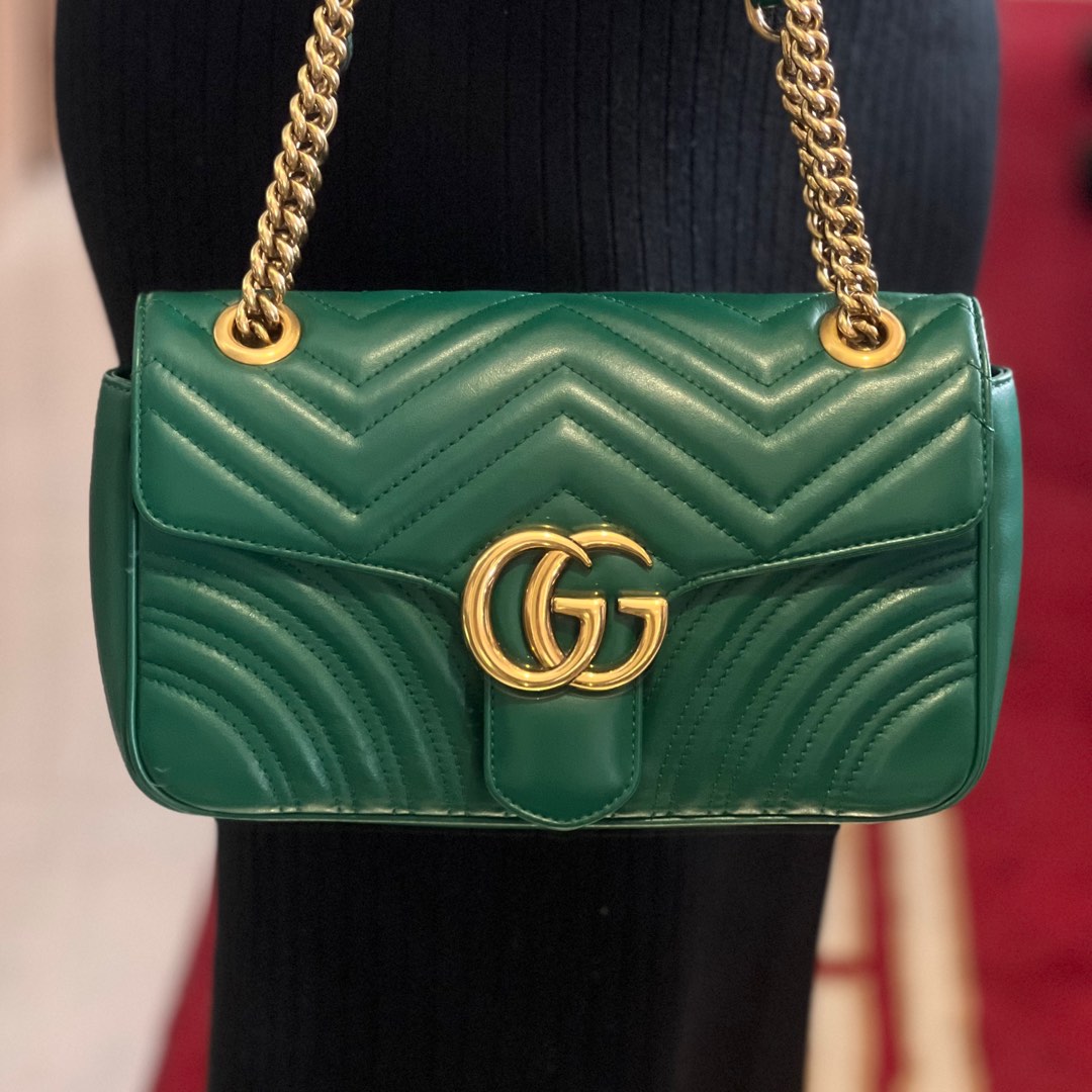 FULL SET Gucci Marmont Small Matelasse Shoulder Bag in Emerald