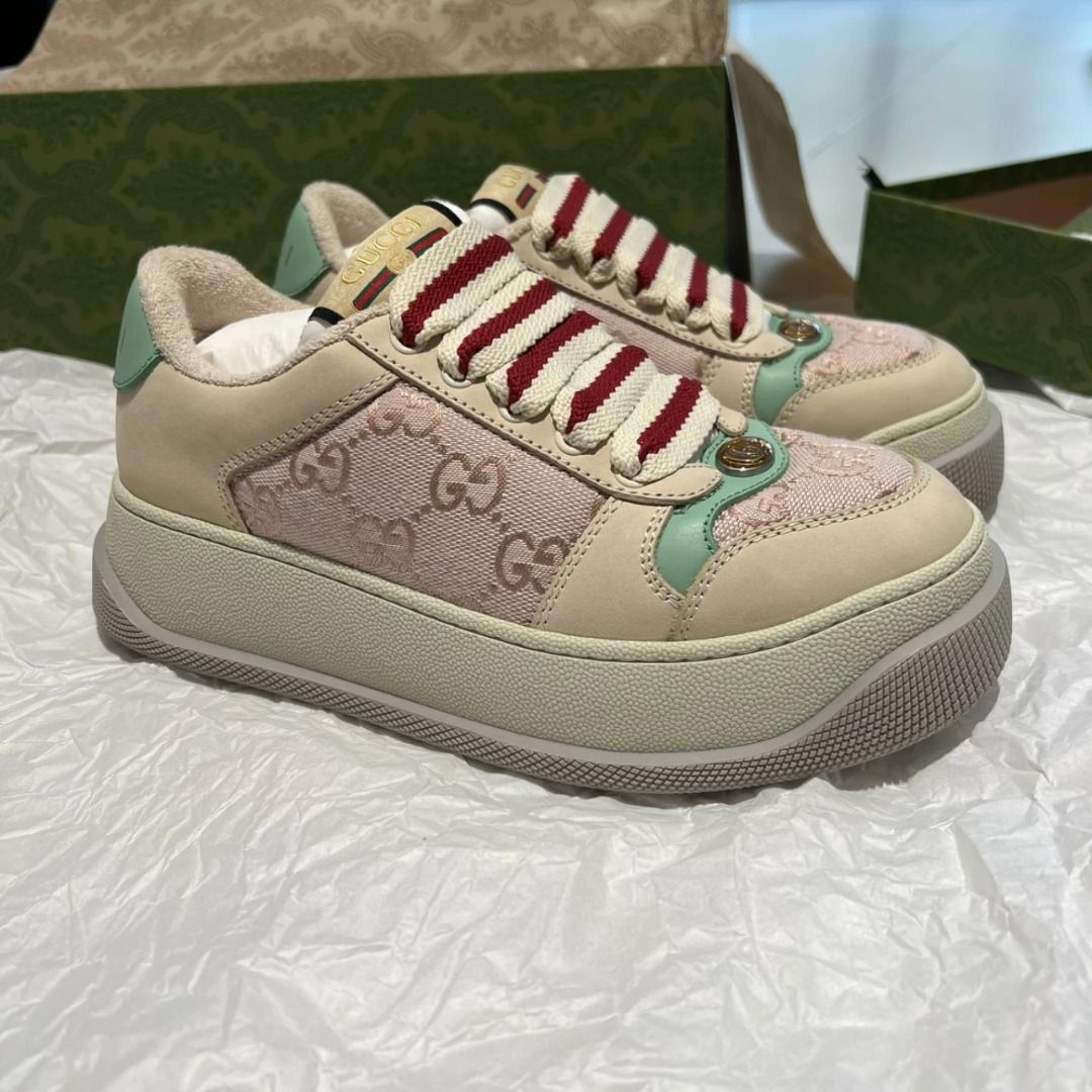 GUCCI Screener Fat Ding Leather GG Canvas Thick Sole Fashion Board