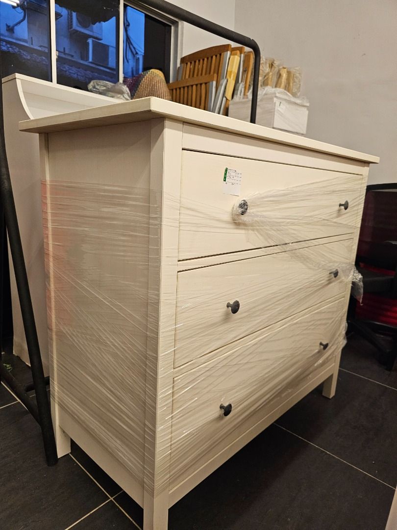 IKEA HEMNES Chest of 3 drawers, white stain, 108x96 cm, Furniture