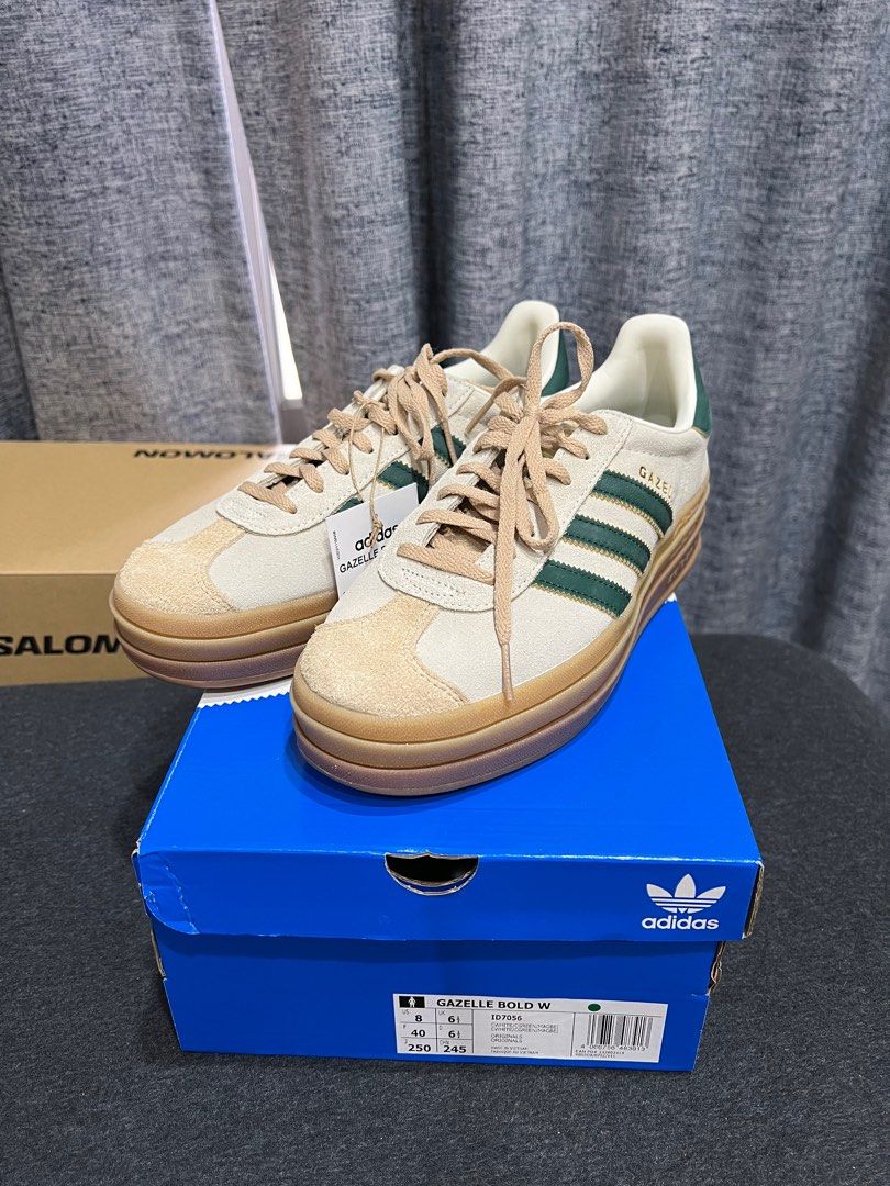 KIMI》ADIDAS GAZELLE BOLD W 復古綠奶茶色厚底ID7056 全新正品