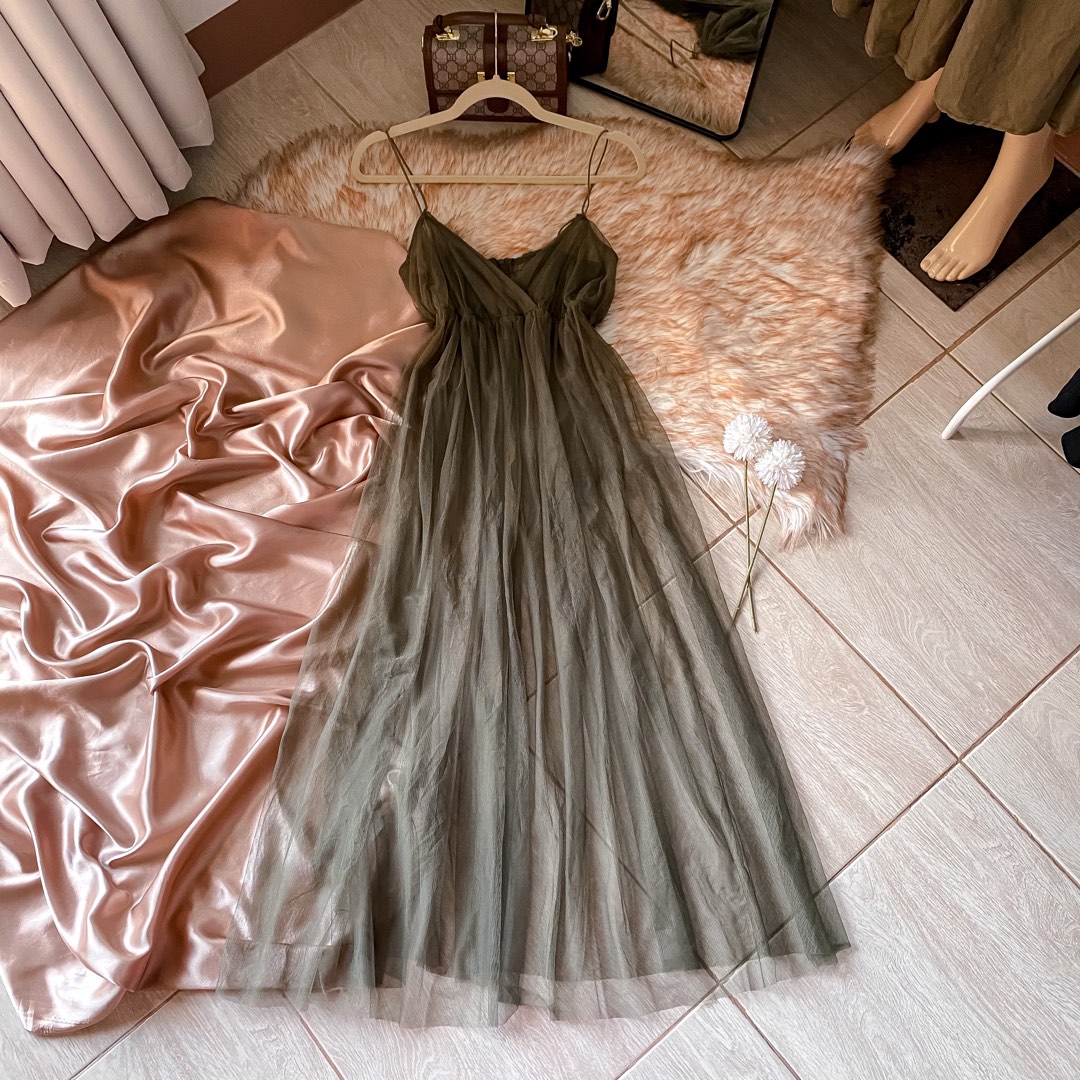 Floral Embroidered Mesh Overlay Maxi Dress