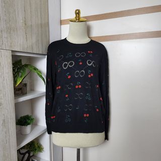 NETT PRICE ‼️ 3766 _ Black cherry patterned knit top