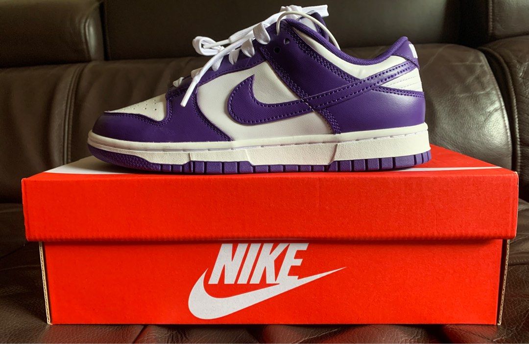 全新Nike dunk low court purple 紫白葡萄紫冠軍紫, 她的時尚, 鞋