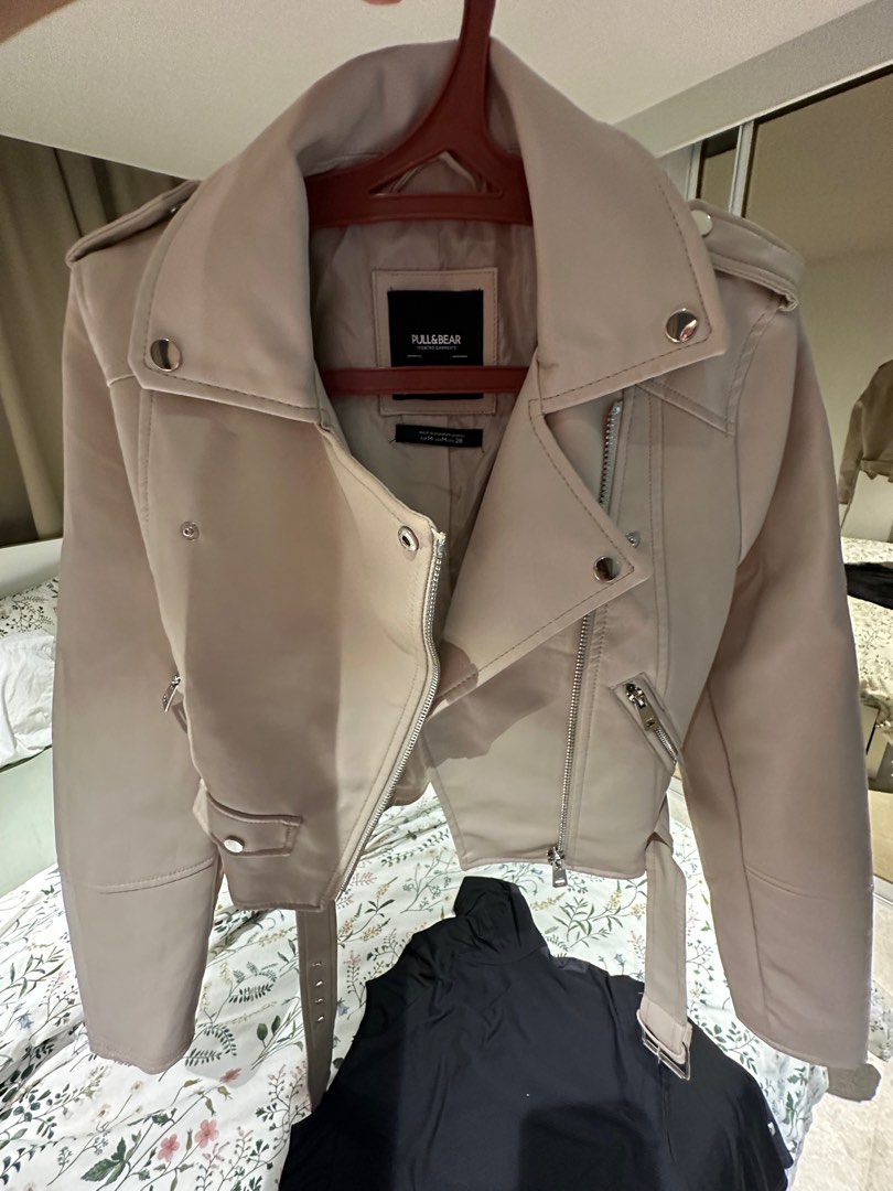 Pull Bear leather rider jacket Women s Fashion Coats Jackets
