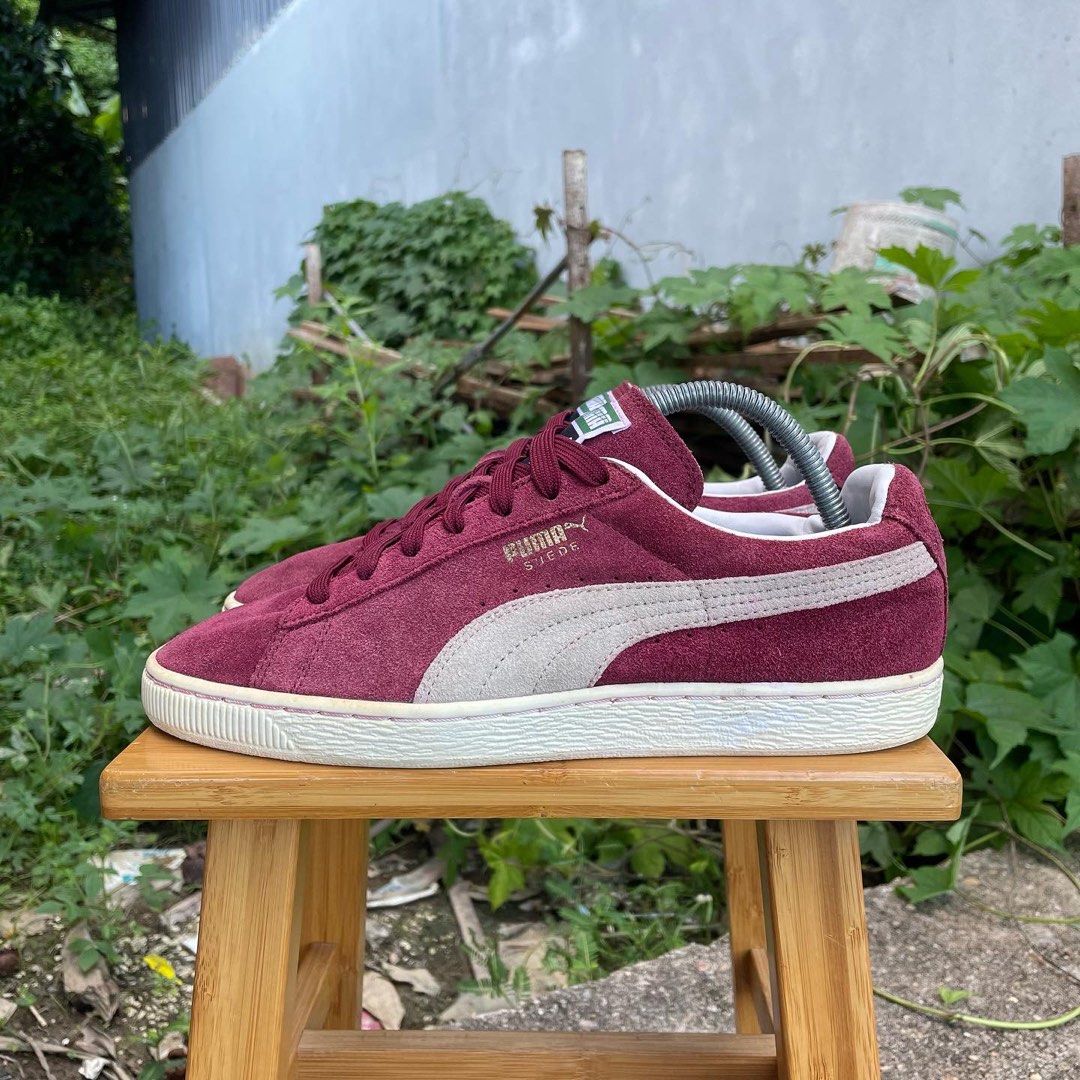 Burgundy suede pumas top