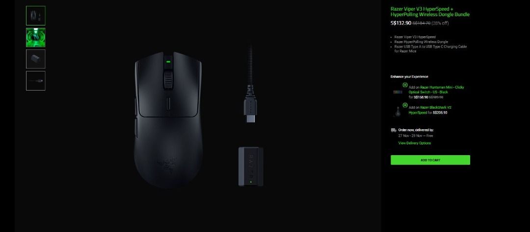 RAZER 4K POLLING RATE DONGLE + RAZER VIPER V3 HYPERSPEED (Able to adjust to  8K through firmware updates ONLY Compatible with some Mice with Hyperspeed 