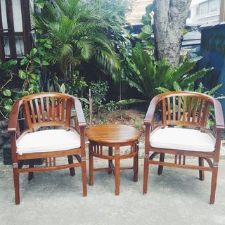 Solid Teak Wooden Betawi Ruji Armchair Single Chair Tea Set Living Room Set