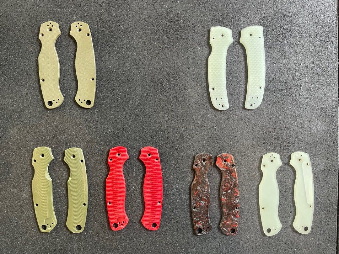 Spyderco Shaman and Paramilitary Scales (Category: Knives & Chopping Boards) located in Makati City. Submitted by chuckap (Listing ID 1266649662, Image 1). Description: PTPA Admin 🙏🏻🔪⚔️ FOR SALE: BRAND NEW: 1.) Cerberus Skinny Shaman Scales in G-10 ( Dragon/Fish scales design) P8,000 (SOLD) 2.) Factory Avocado REC PM2 Scale (Removed only/Never used carried) P7,000 USED/REMOVED/FITTED PM2 Scales 1.) Aramis Akhmedov OD Green G10 Grand Line Skinn
