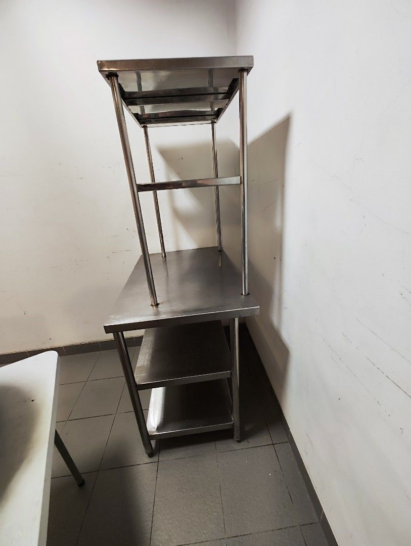 Stainless steel table with rack, Furniture & Home Living, Kitchenware ...