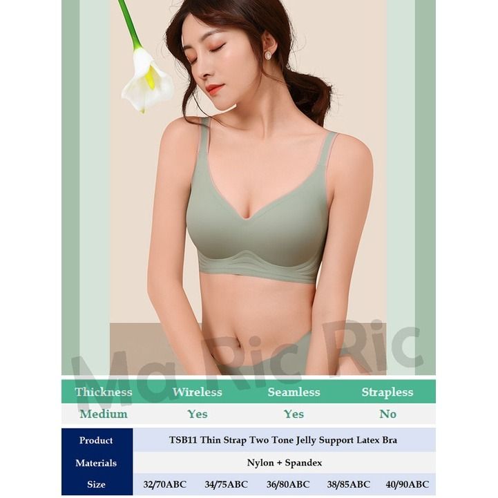 Thin Strap Two Tone Jelly Support Wireless Latex Bra. Many Design