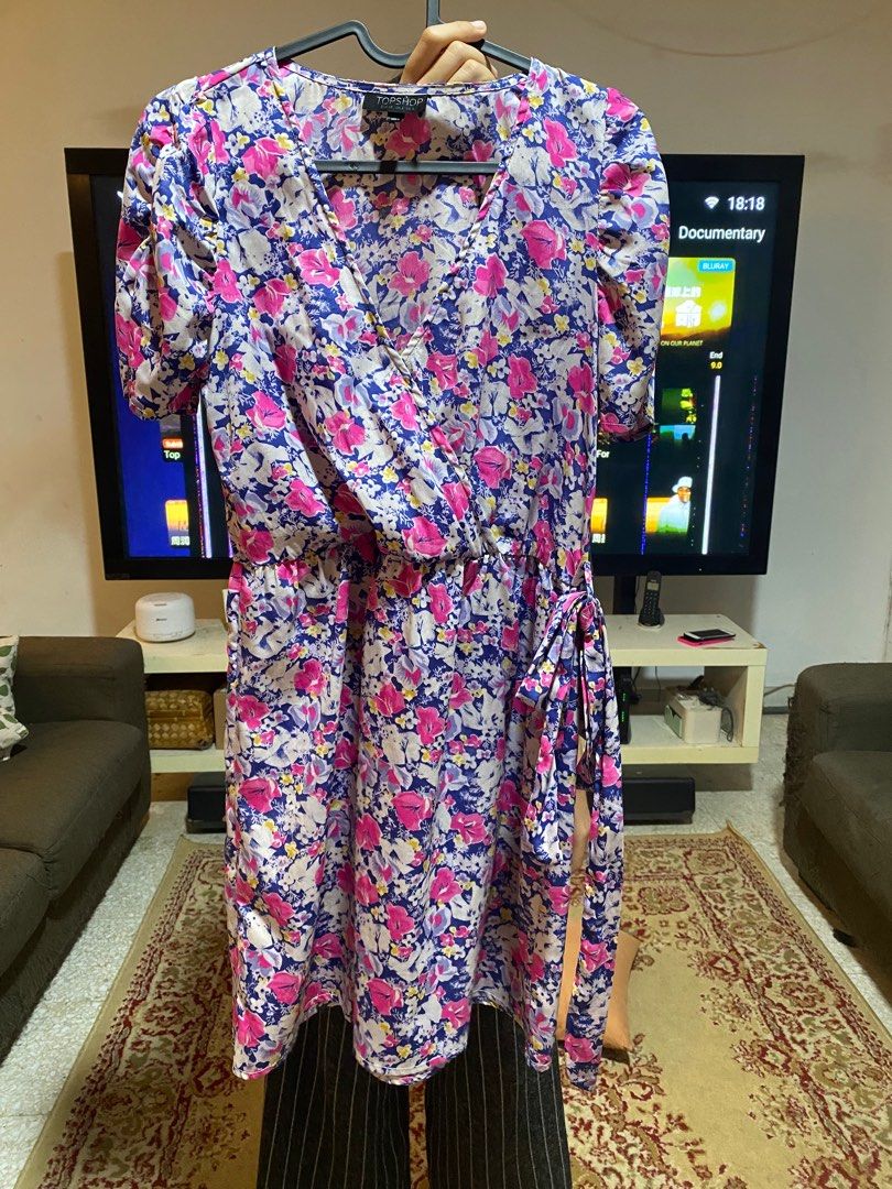 Topshop blue floral wrap dress sale
