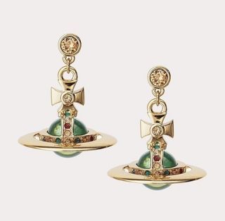 Vivienne Westwood Orb Green Gold Three Dimensional Earrings