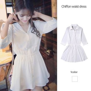 White Garterized Polo Babydoll Dress