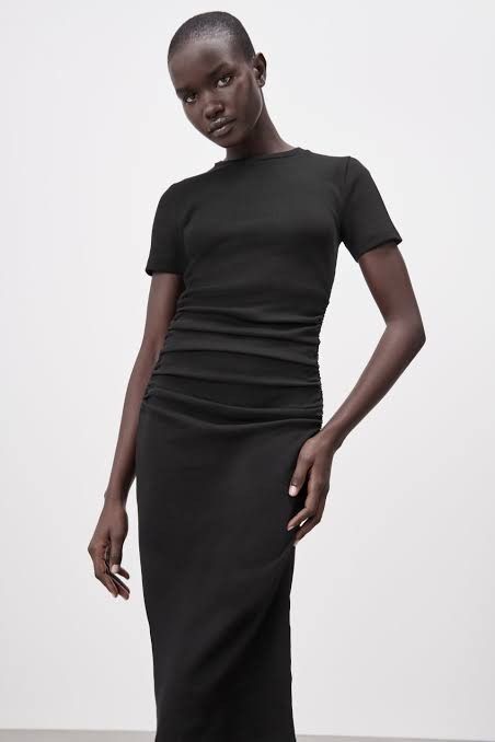 zara ruched ribbed dress Zara - Short Ribbed Knit Dress - Black - L