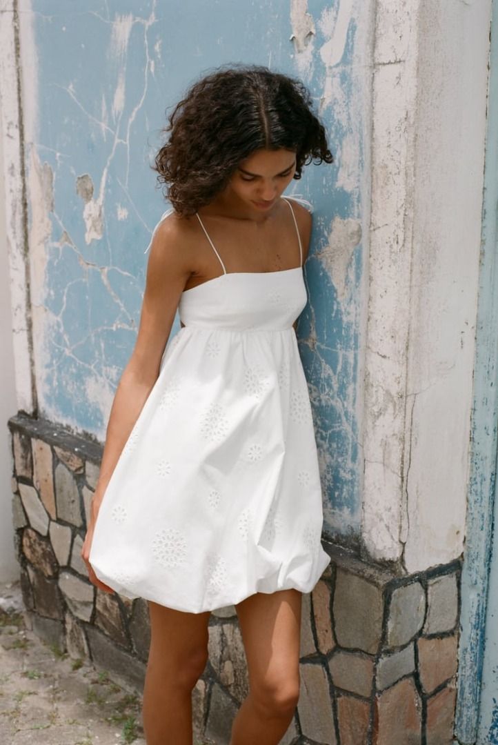 Zara Strappy White Eyelet Balloon Dress