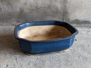 老臺灣：藏青釉八角陶瓷花盆（37 公分、建元盆）—古物舊貨、懷舊古道具、復古擺飾、早期民藝、早期花器