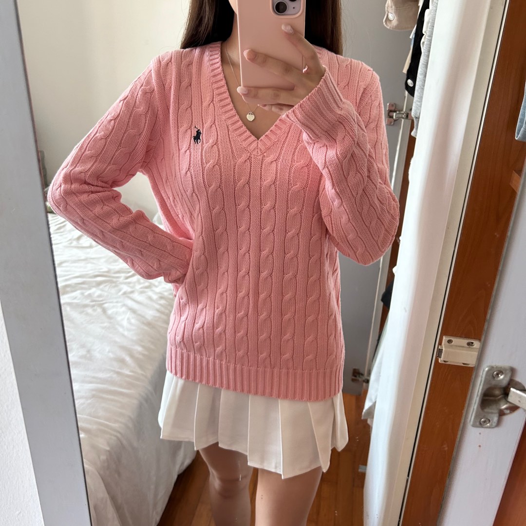2 colours polo ralph lauren cable knit oversized sweater pink