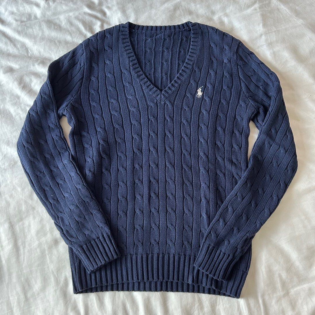 Ralph lauren blue cable on sale knit sweater