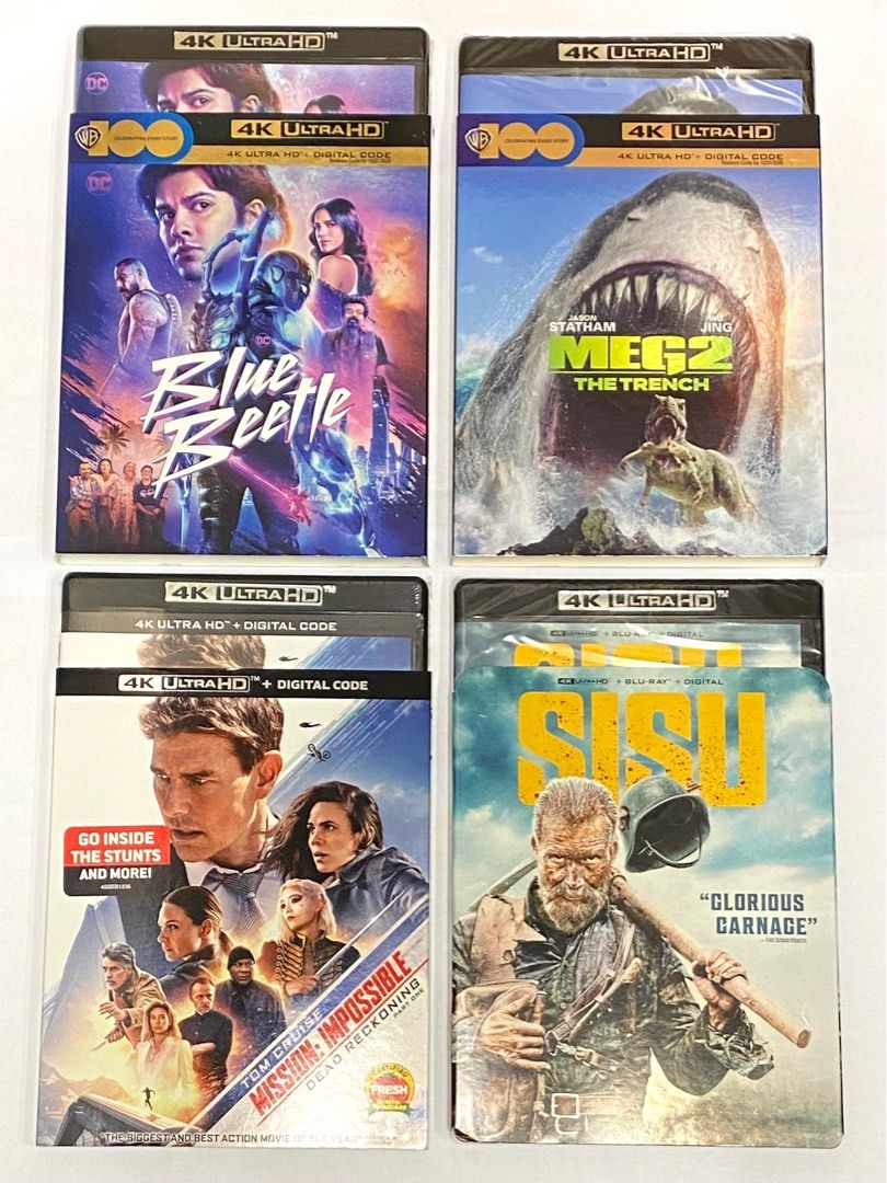 4K藍光Blu-ray《Mission Impossible: Dead Reckoning Part 1 職業特工隊: 死亡清算上集》《Blue  Beetle 藍甲蟲》《Meg 2: The Trench 極悍巨鯊2: 深溝》《SISU 黃金硬漢》《Gran Turismo 跑車浪漫旅》,  興趣及遊戲, 音樂、樂器& 配件, 音樂與媒體-