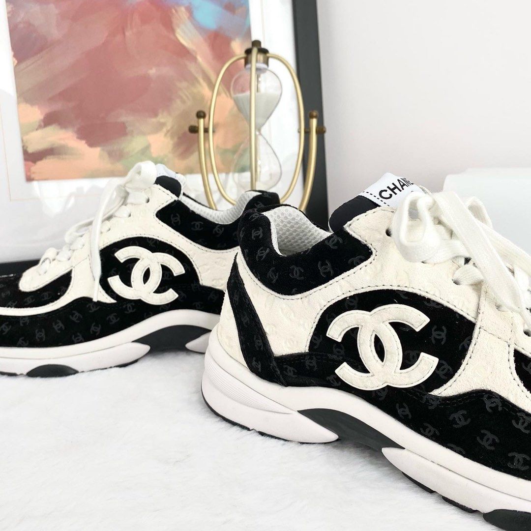 Chanel leather sneakers black and white new arrivals