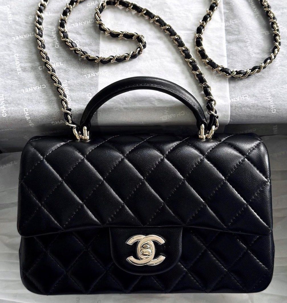 🆕 AUTHENTIC CHANEL MINI CLASSIC FLAP WITH TOP HANDLE BLACK