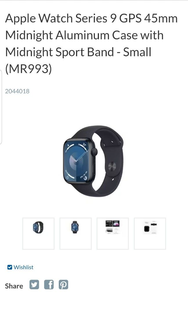 Apple Watch Series 9 - 45mm - GPS - Midnight Aluminum Case - Midnight Sport Band - S/M