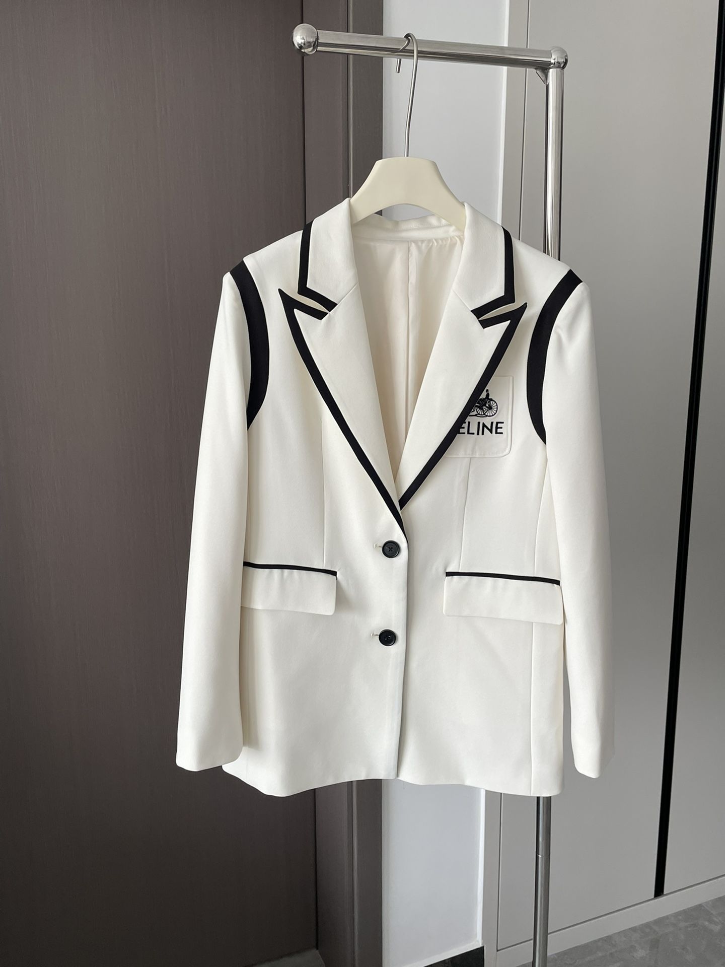 Authentic celine Black And White Contrast Blazer