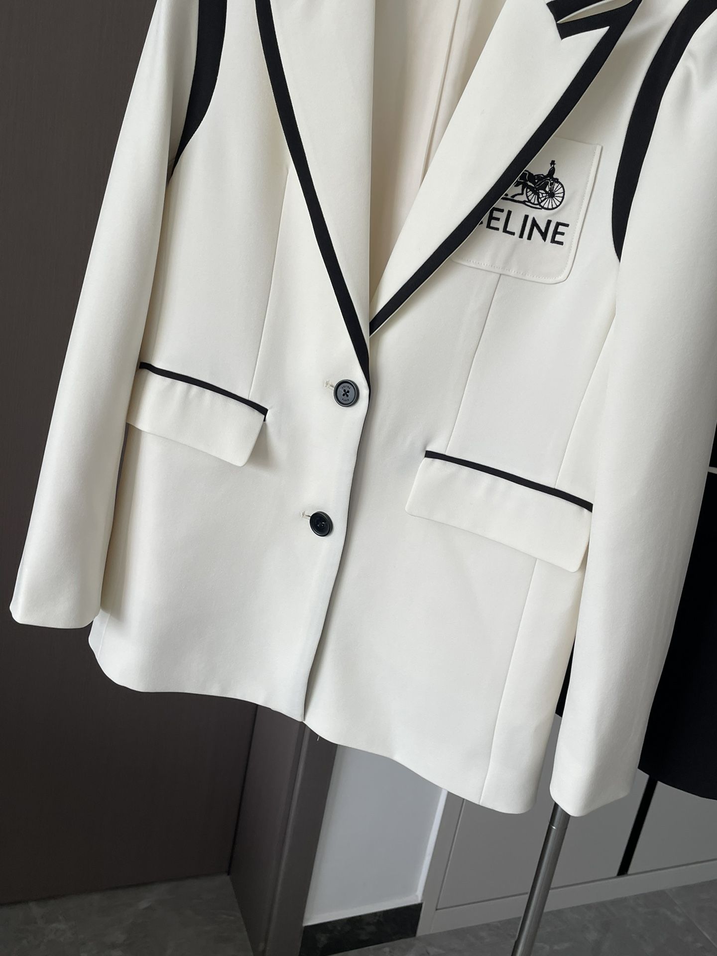 Authentic celine Black And White Contrast Blazer Women s Fashion
