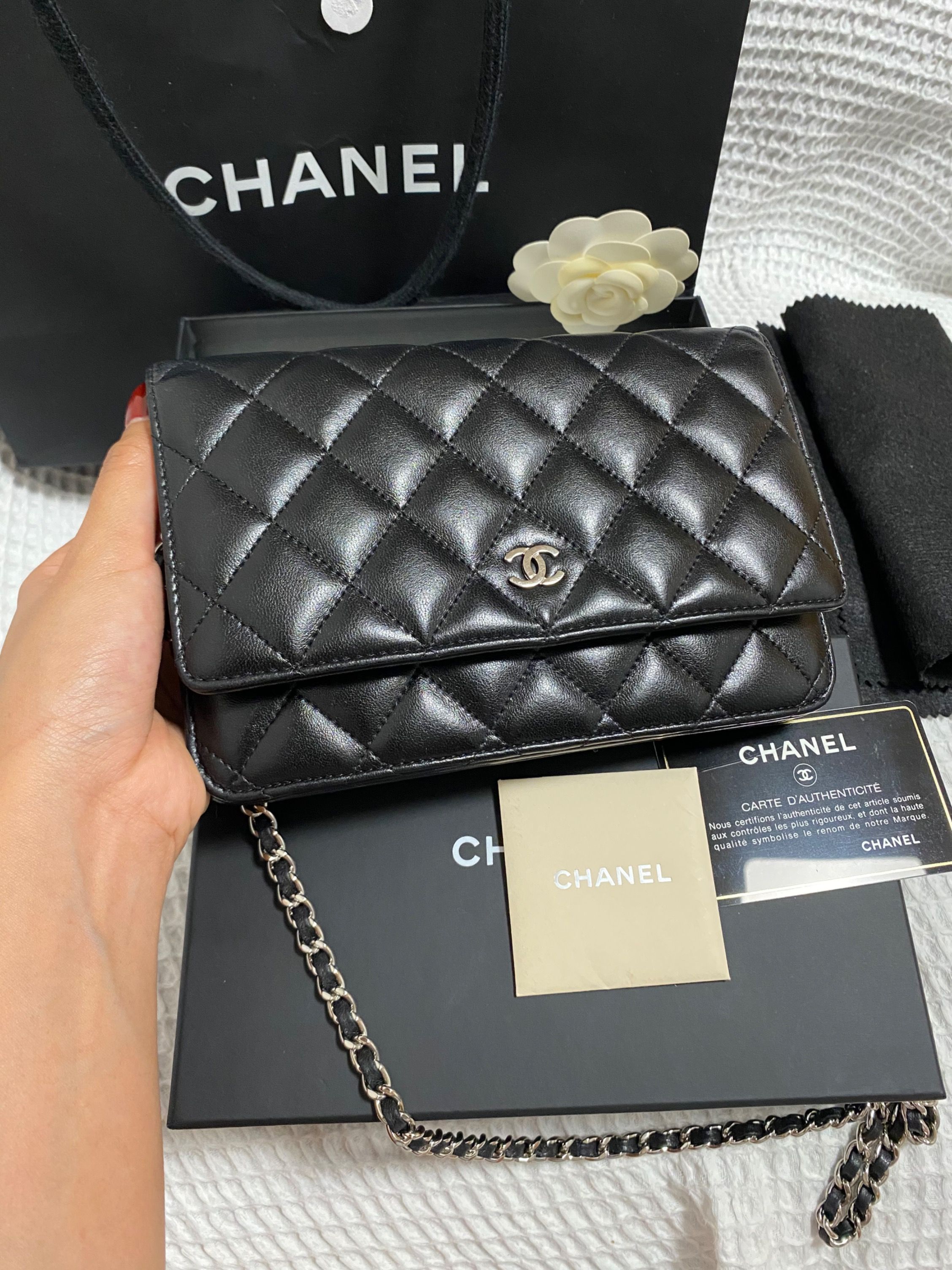 Authentic Chanel WOC Silver hardware Lambskin Best price for fast