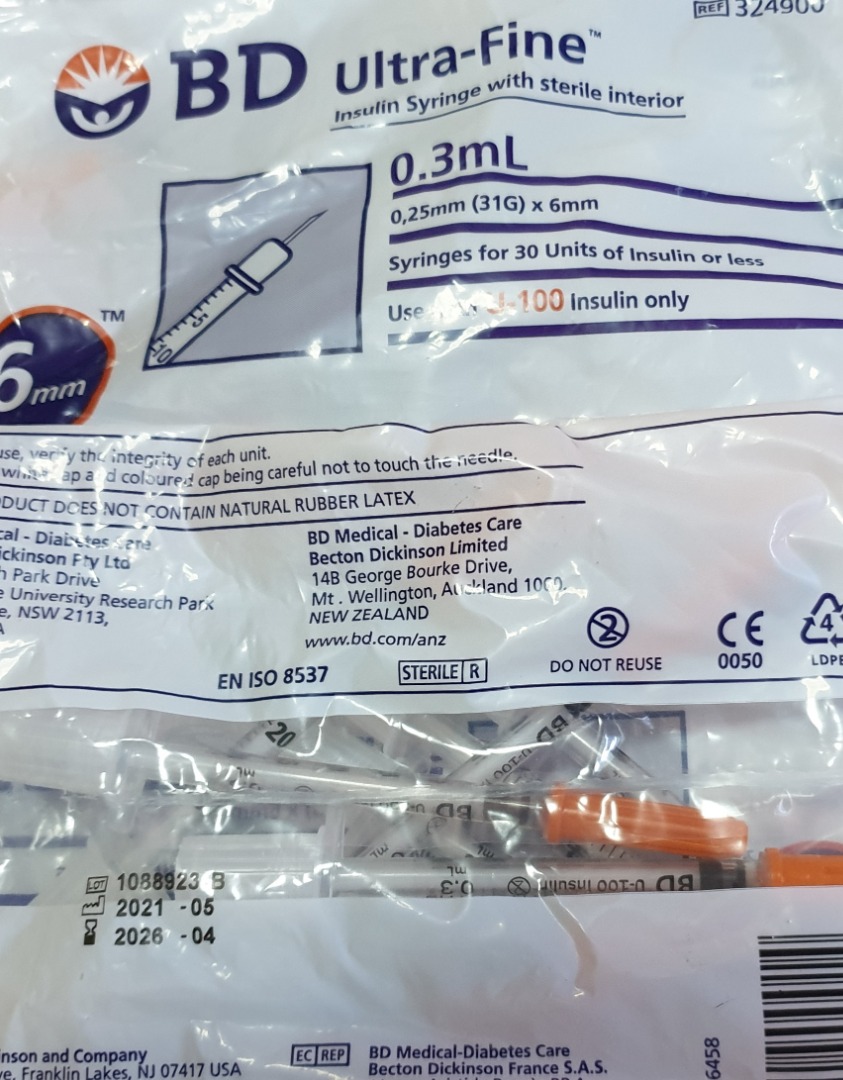 BD UltraFine Insulin Syringe 6mm (10pcs) expiry date 202604, Health